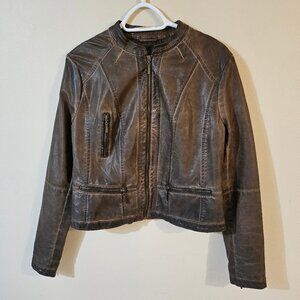 Suzy Shier Women's Brown Faux Cropped Leather Jacket  - Size L